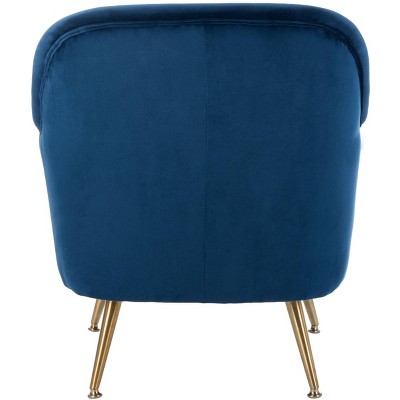Luxurious Navy Velvet Wood Accent Arm Chair with Brass Legs