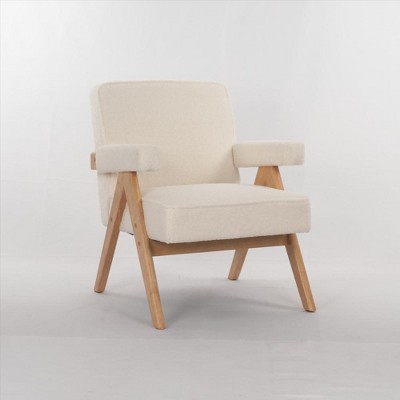 CAVINAS PU Leather Accent Chair with Inverted V-shaped Wooden Legs,Comfy Upholstered Living Room Chairs,Reading Chairs for Living Room