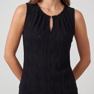 Anna-Kaci Women's Sleeveless Textured Knit Top with Keyhole