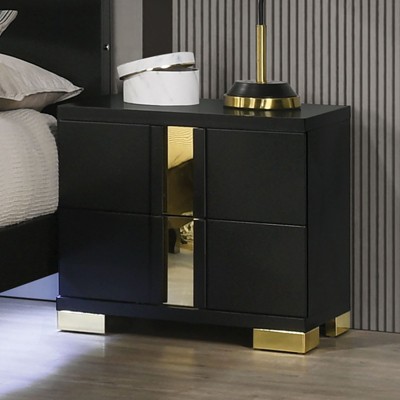Vynxaria Contemporary 2-Drawer Nightstand - Bracketed Metal Legs, Ball-Bearing Glides, Dust-Proof Cases, Bedroom Furniture