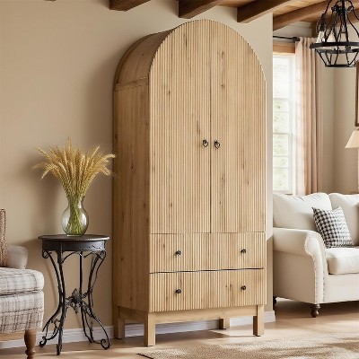 SinCiDo Arched Cabinet, 71 "High Pantry Cabinet, with Adjustable Shelves and 2 Large Drawers, Cabinet, for Living Room, Bathroom, Kitchen