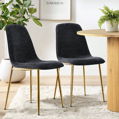 Armless Dining Chair Set Of 2 With Gold Metal Legs,Linen Dining Chair for Dining Room,Kitchen Chair,Modern Design-Tanpinhause