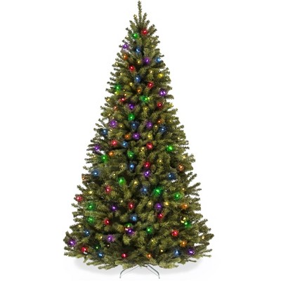 Best Choice Products Pre-Lit Spruce Hinged Artificial Christmas Tree w/ Multicolored Lights, Foldable Stand