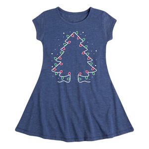 Girls' - Instant Message - Christmas Tree Made Out Of String Lights Fit & Flair Cap Sleeve Graphic Dress - 1 of 4