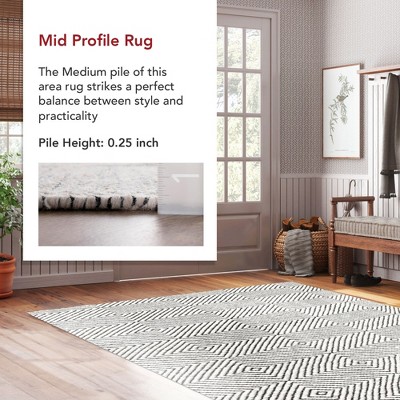 Ivory Geometric Handwoven Wool Runner Rug, 2' 6" x 6'