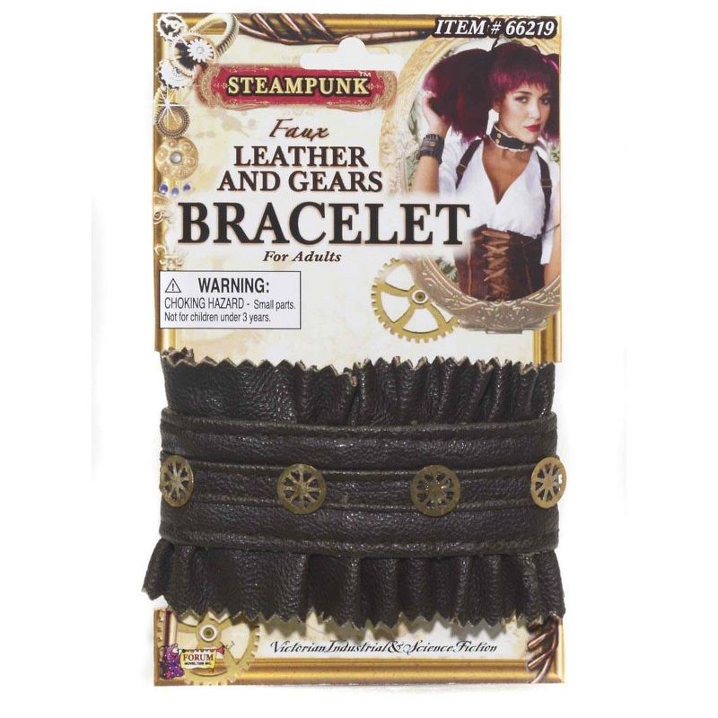 Forum Novelties Steampunk Faux Leather & Gears Bracelet Adult Costume Jewelry, 1 of 2