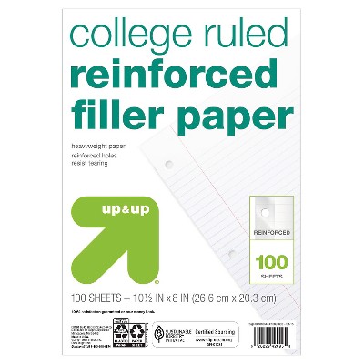 100ct College Ruled Reinforced Filler Paper - up &#38; up&#8482;