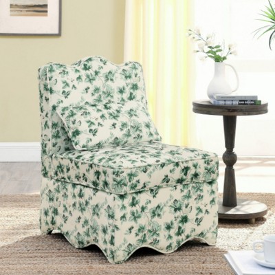 Syemin Accent Chairs Floral Farmhouse Armless Dining Chairs, Upholstered Accent Chair with Padded Seat for Dining Room, Green, 23.62"*25.8"*33.46"