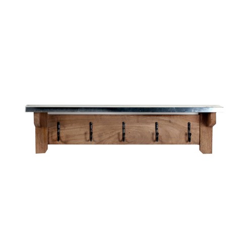 Millwork Bench With Coat Hook Shelf Wood And Zinc Metal Silver