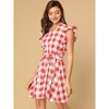 Allegra K Women's Casual Ruffled Sleeve A-Line Vintage Gingham Check Dress - 2 of 4