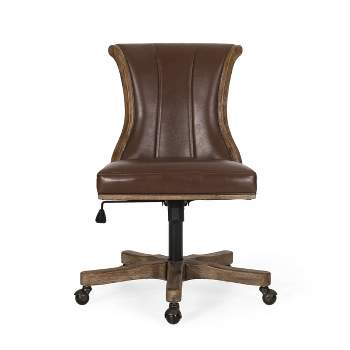 Coulee Contemporary Upholstered Roll Back Swivel Office Chair Dark Brown/Natural - Christopher Knight Home