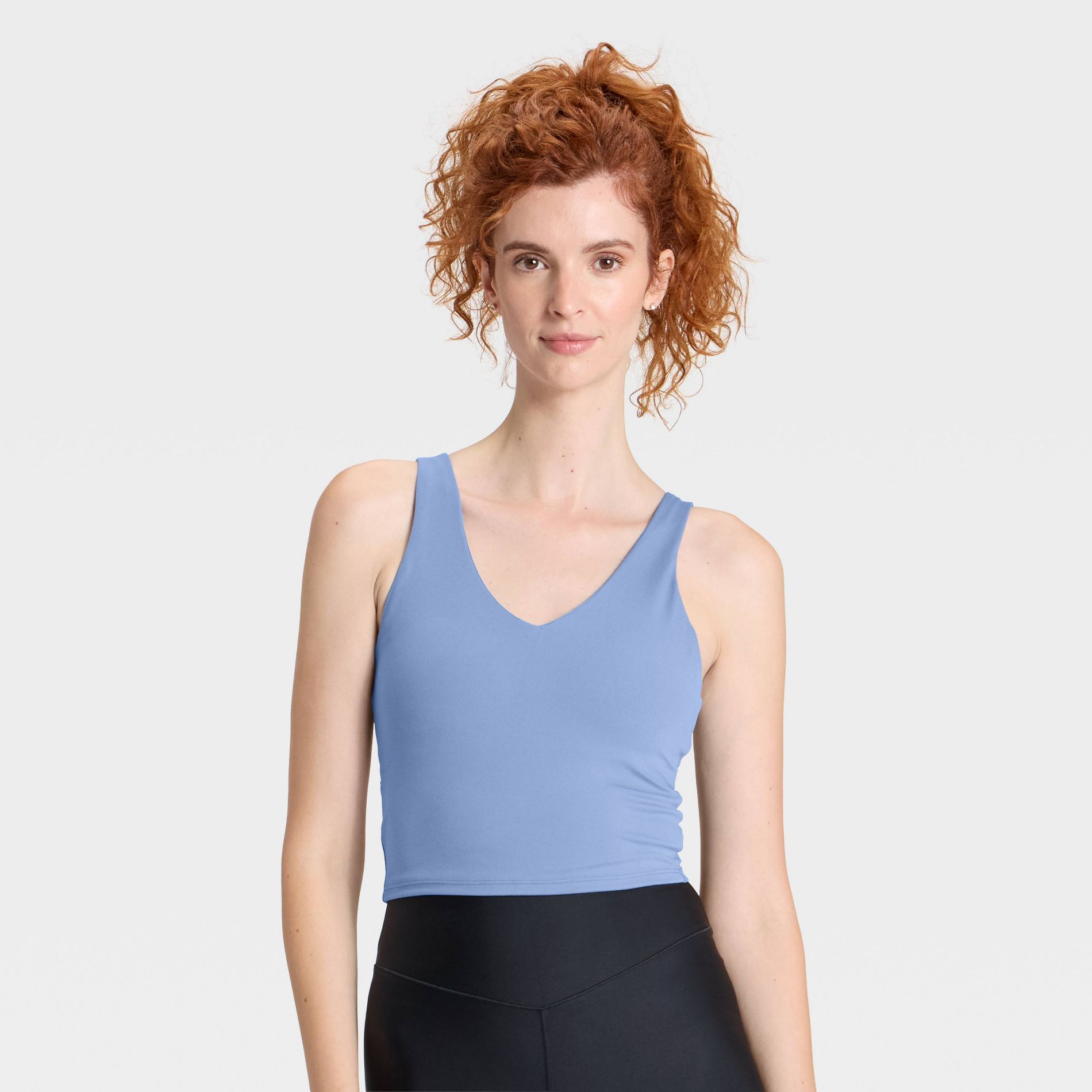 Women's Flex V-Neck Cropped Medium Support Sports Bra - All In Motion™ Slate Blue S