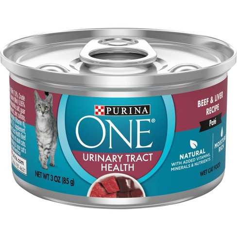 Purina ONE Urinary Tract Health Beef & Liver Pate Premium Wet Cat Food - 3oz - image 1 of 4