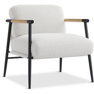 Accent Chair, Boucle Arm Chair, Living Room Chair with Metal Frame, Modern Bedroom Reading Accent Chair, Boucle Armchair with Wooden Arms - 1 of 4