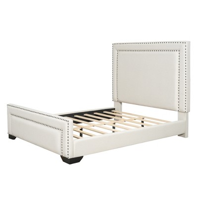 HomeRoots Beige Tufted Velvet Upholstered Queen Bed Frame