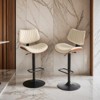 Set of 2  Walnut Bentwood Bar Stools Mid Century Modern Adjustable Counter Height Black Leather Upholstered 360°Swivel Bar Chairs - Leovsnove - 2 of 4