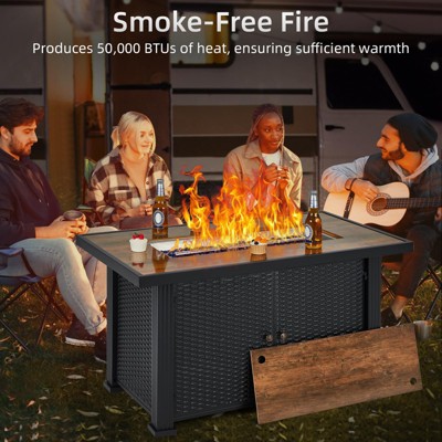 44 Inch Propane Fire Pit Table, 50000BTU Rectangle Fire Table with Cover & Rain Cover, Sturdy Steel and Iron Fence Surface, CSA Safety Certified