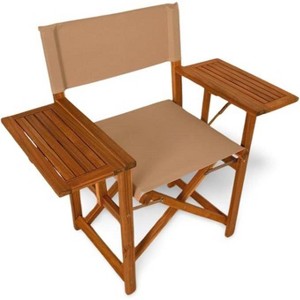 Aspect Living Walker Folding Directors Chair with Side Tables - Natural Finish Wooden Chair, Patio, Poolside, Backyard, Garden - Indoor & Outdoor Use - 1 of 4
