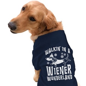 Dog Shirt Walkin In A Wiener Wonderland Tee Funny Christmas Puppy Shirt - Crazy Dog Dog Shirt - 1 of 4