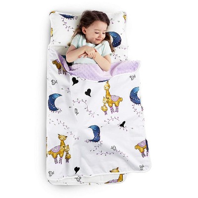 JumpOff Jo Toddler Nap Mat - Children's Sleeping Bag with Removable Pillow for Preschool, Daycare, and Sleepovers - 43 x 21 Inches - Llama and Mama