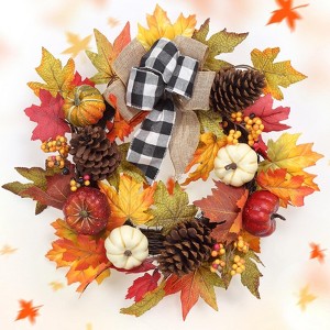 20" Fall Wreath for Front Door - Autumn Pumpkin, Halloween & Thanksgiving Wreath - Perfect for Festivals, Parties, and Home Decor - 1 of 4
