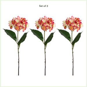 Nearly Natural 20-in Artificial Hydrangea Flower Stems, Set of 3, Pink - 1 of 3