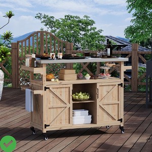 Outdoor Grill Cart w/ Storage Cabinet Movable Outdoor Kitchen Island Prep Stand Station with Stainless Steel Tabletop - 1 of 4