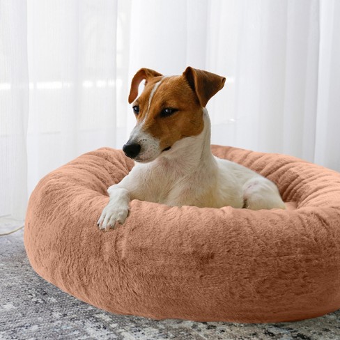 PETMAKER 25in Donut Dog Bed for Small Pets Beige