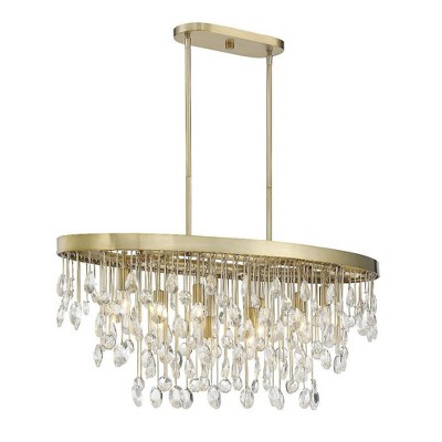 Livorno Noble Brass 8-Light Linear Chandelier with Clear Faceted Crystals