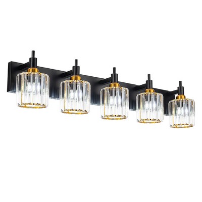 LLHZSY 3/4/5 Light Modern Bathroom Vanity Light  Dimmable Cylinder Crystal Wall Light-Black&Gold