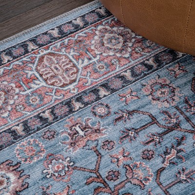 Kemer Persian Blue Red Brown Washable Chenille Area Rug 8' x 10'