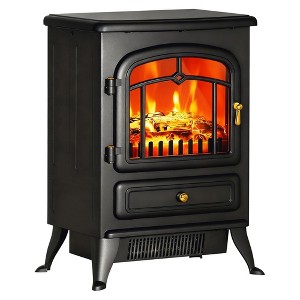 QingMoon Small Electric Fireplace Heater, Freestanding Electric Fireplace Stove with Realistic Flame and Overheating Protection for Living Room - 1 of 4