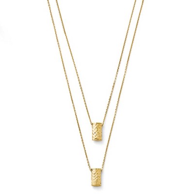 Black Bow Jewelry 14k Yellow Gold Italian Two Layer Diamond Cut Necklace, 18 Inch