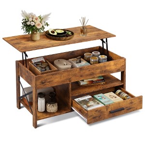 39" Lift Top Coffee Table with Hidden Compartment, Storage Drawers and Storage Shelf - 1 of 4