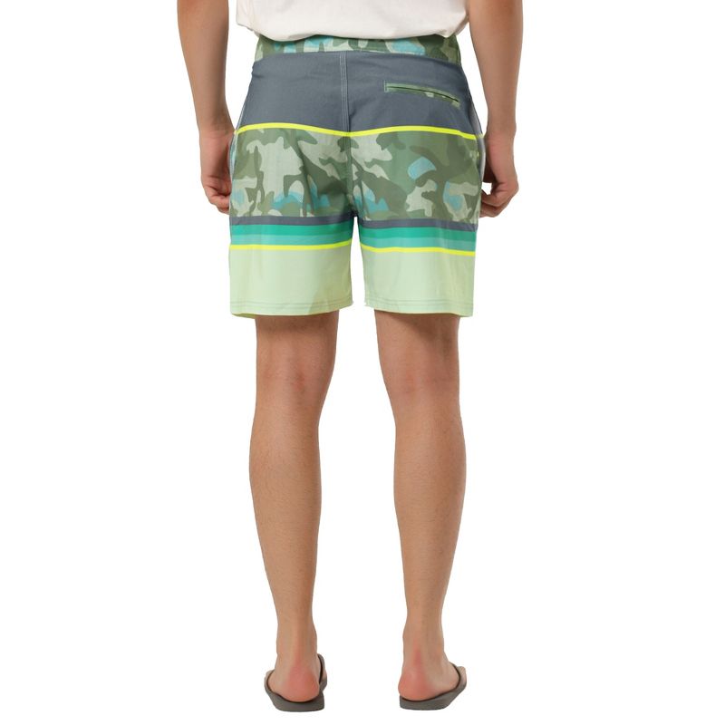 TATT 21 Men's Summer Holiday Beach Drawstring Color Block Printed Swim Board Shorts, 3 of 7
