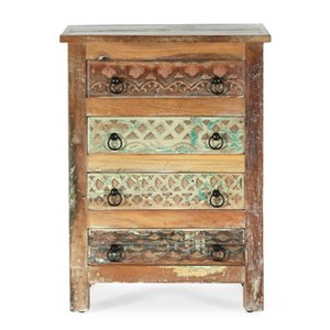 Conwell Boho Handcrafted Wooden 4 Drawer Chest Antique White - Christopher Knight Home: No Assembly, Ring Handles - 1 of 4