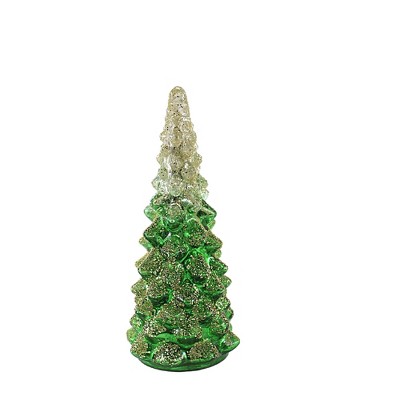 Christmas 10.5" Small Green And White Tree Gold Glittered Lighted  -  Decorative Figurines