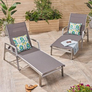 Aluminum 2-Pack Patio Chaise Lounges with Adjustable Mesh Seating, Outdoor Recliner Chair, Rust-Resistant Accent Chair -Christopher Knight Home - 1 of 4