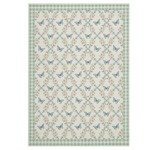 Washable Modern Farmhouse Area Rug with Butterflies Print, Botanical Low Pile Soft Large Carpet for Home Decor - 1 of 4