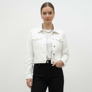 Women's Solid Color Denim Jacket with Pockets – Long Sleeve Button Front Casual Outerwear by Cherie Code - 1 of 4