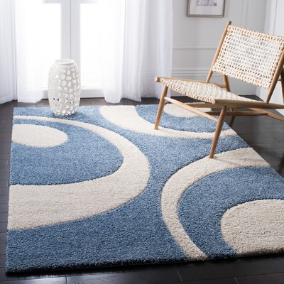 Blue and Ivory 8' x 10' Geometric Shag Area Rug