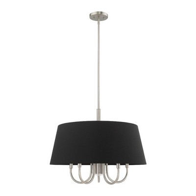 Sleek Brushed Nickel 6-Light Pendant with Black Fabric Drum Shade