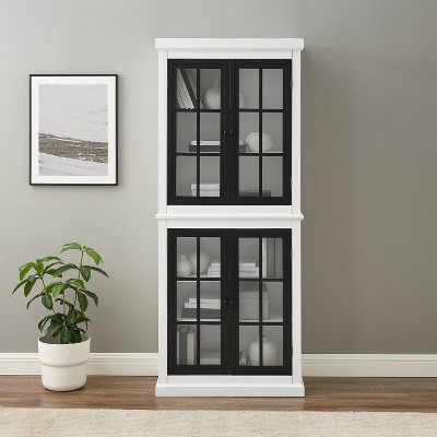 Tall White and Black Freestanding Storage Pantry with Adjustable Shelving