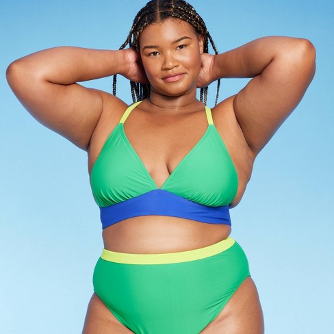 Women's Colorblock Triangle Bikini Top - Wild Fable™ Green/blue D/dd Cup :  Target