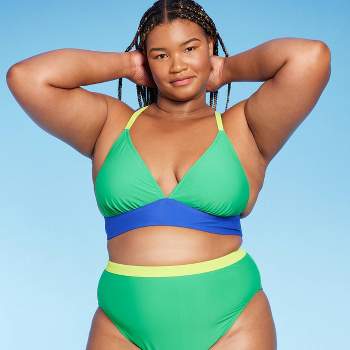 Women's Colorblock Triangle Bikini Top - Wild Fable™ Green/Blue