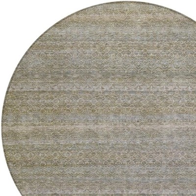 HomeRoots 8' Khaki And Beige Round Striped Washable Indoor Outdoor Area Rug