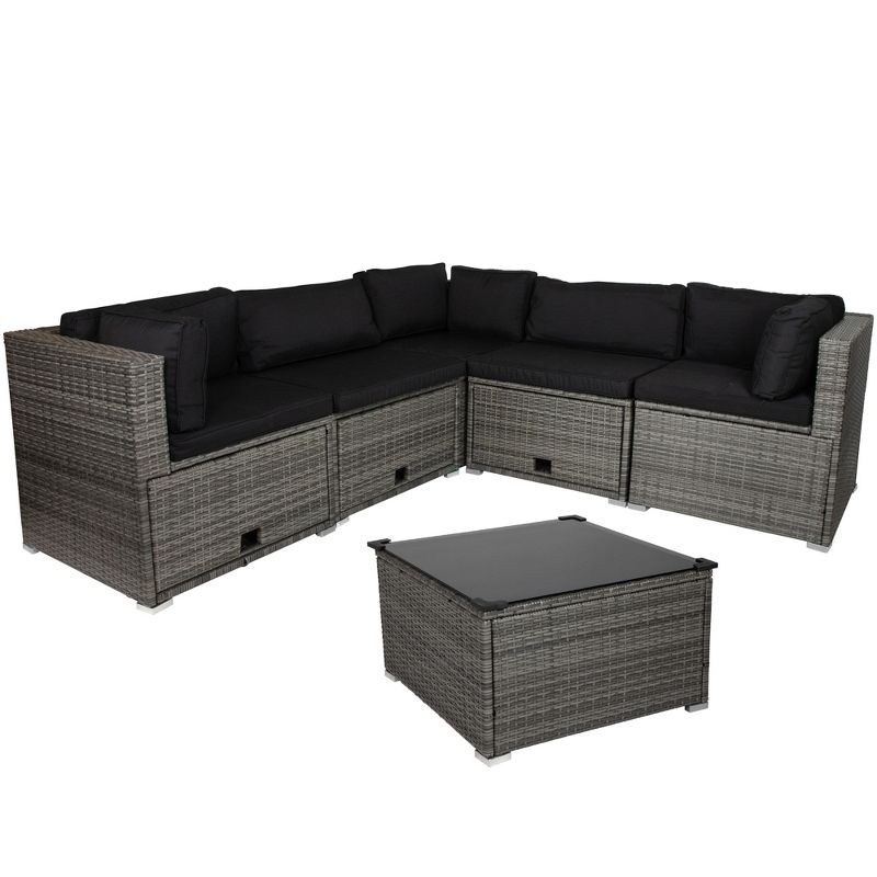 Northlight Taupe Outdoor Wicker Lounge Sectional Set with Coffee Table and Glass Top, 4 of 8