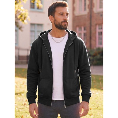 INSPIRE CHIC Men's Casual Lightweight Solid Color Zip Up Drawstring Hooded Jacket Medium Black — фото 4