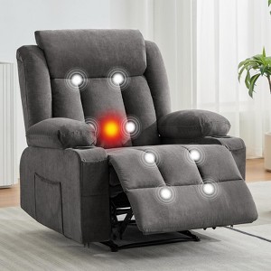 Recliner Chair, Manual Reclining Sofa with Massage and Heat, Comfy Overstuffed Rocking Chair with Side Pockets and Cup Holder for Living Room - 1 of 4