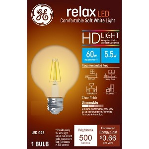 GE 60W Relax G25 LED Globe Light Bulbs Soft White Clear: Dimmable Edison Bulb E26, Warm Light, Energy Star Certified - 1 of 4
